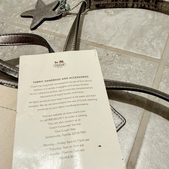 COACH Canvas Tote Bag | Starfish Print | Silver Leather Trim - Picture 11 of 14